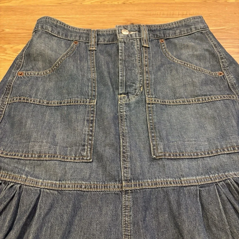 Free‎ People We The Free Now And Then Denim Midi Skirt Size 4 Blue Indigo Boho